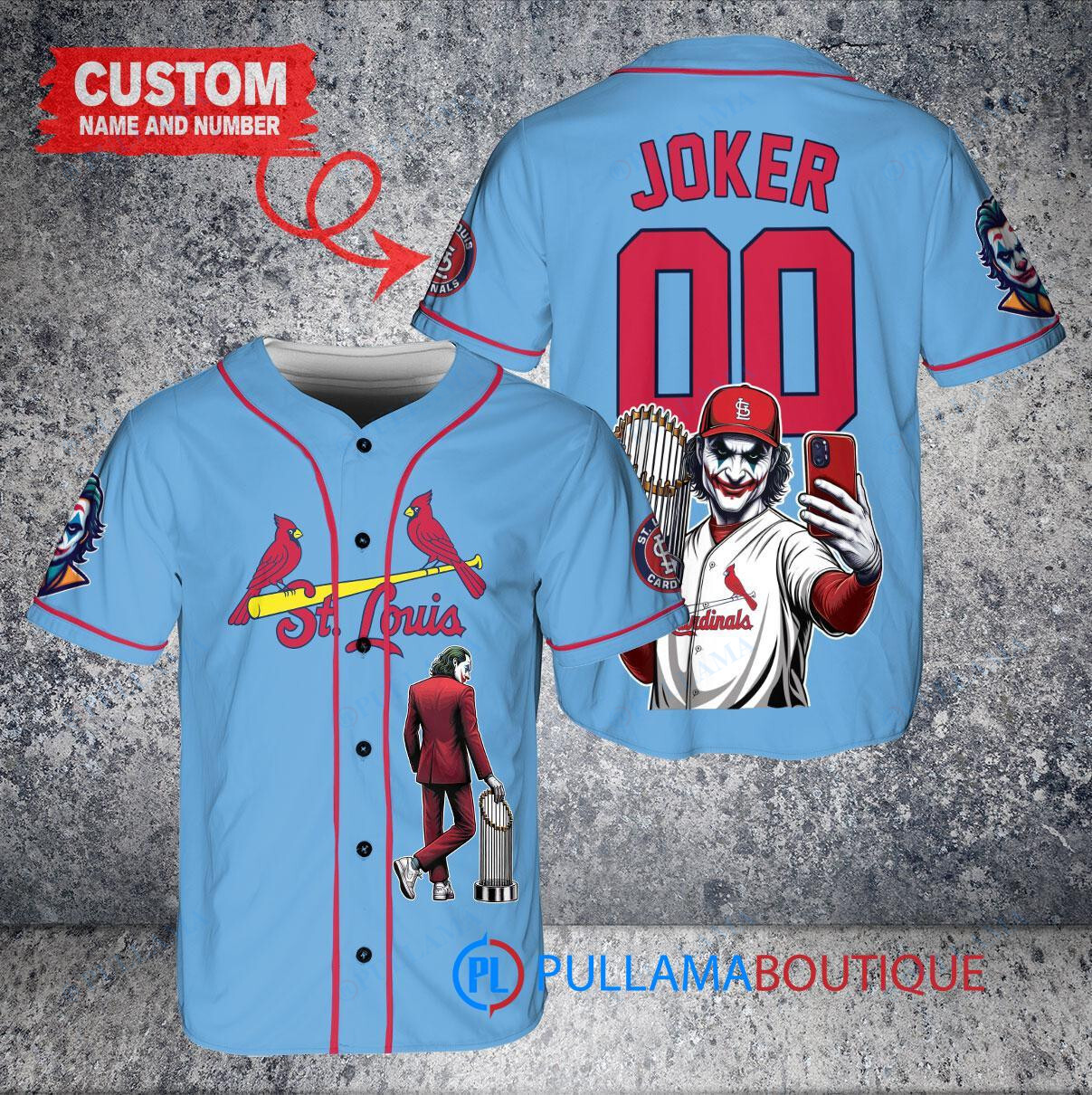 St. Louis Cardinals x Joker DC Comics with Trophy Custom Baseball Jersey Light Blue