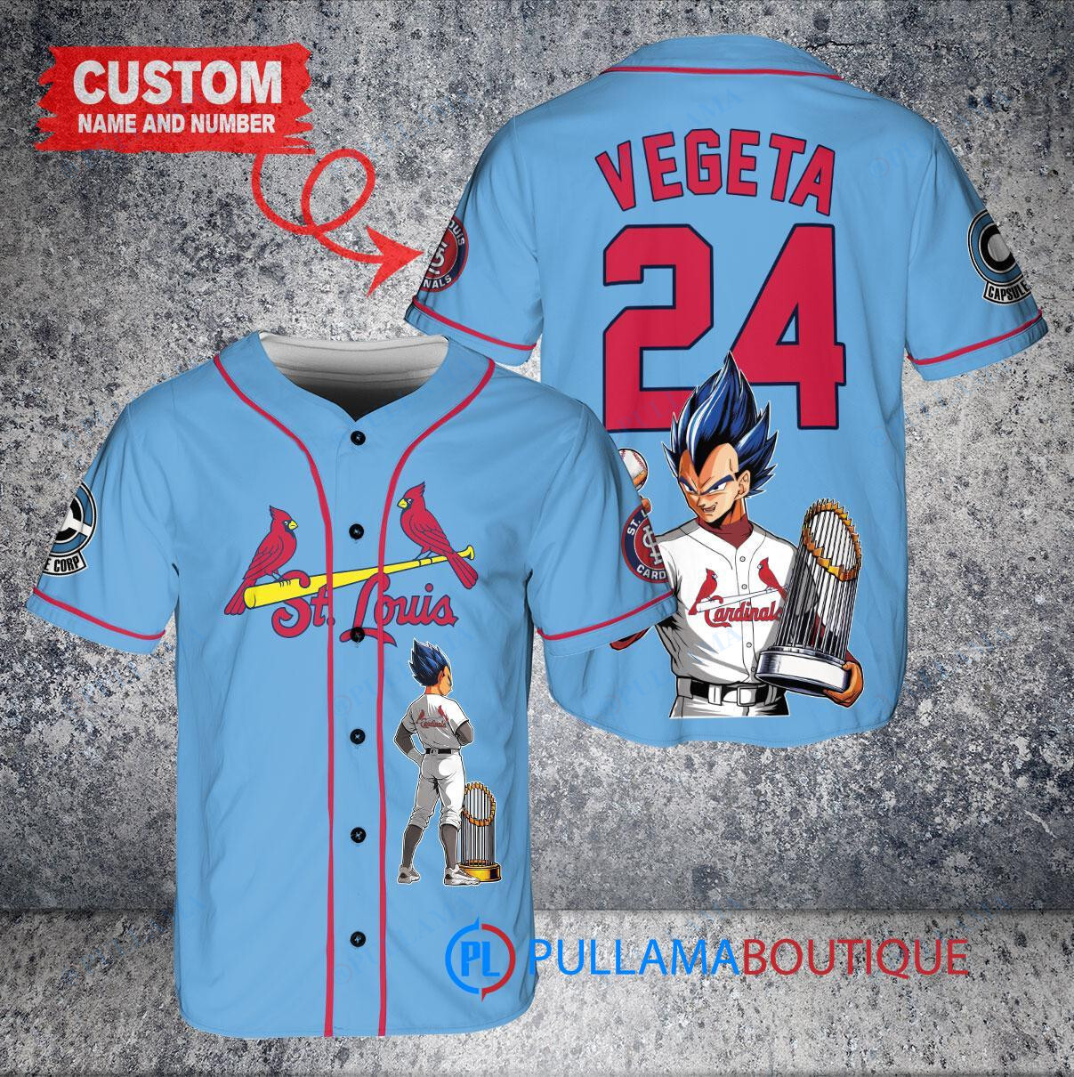 St. Louis Cardinals x Vegeta Super Saiyan Dragon Ball Z with Trophy Custom Baseball Jersey Light Blue
