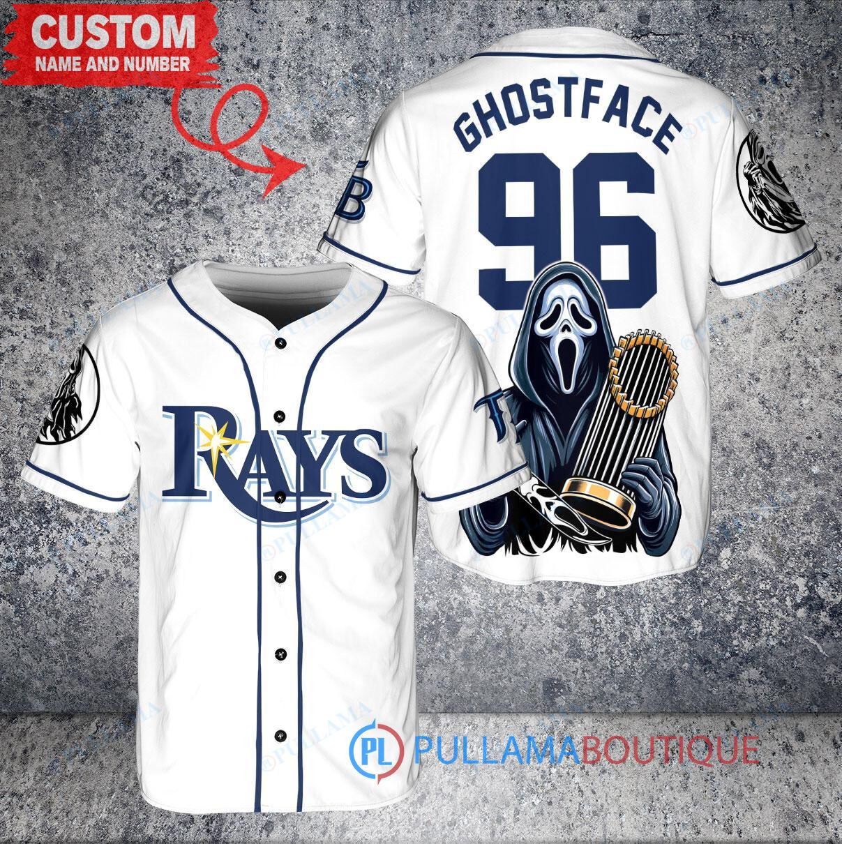 Tampa Bay Rays Ghostface Scream World Series Trophy Baseball Jersey White Replica