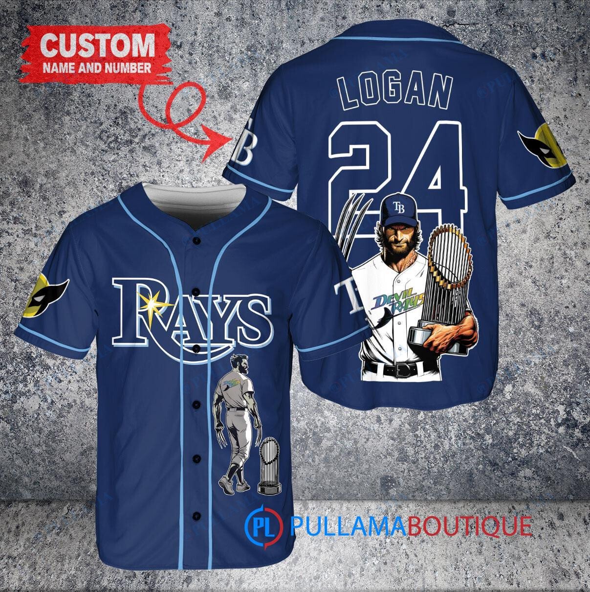 Tampa Bay Rays x Wolverine Logan with Trophy Custom Baseball Jersey Navy