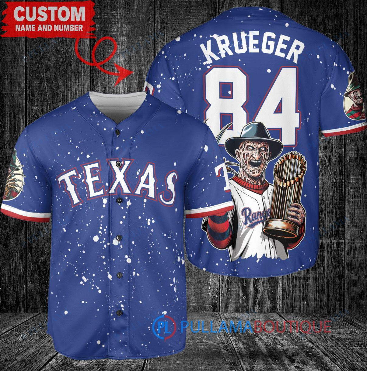 Texas Rangers Freddy Krueger Halloween World Series Trophy Baseball Jersey