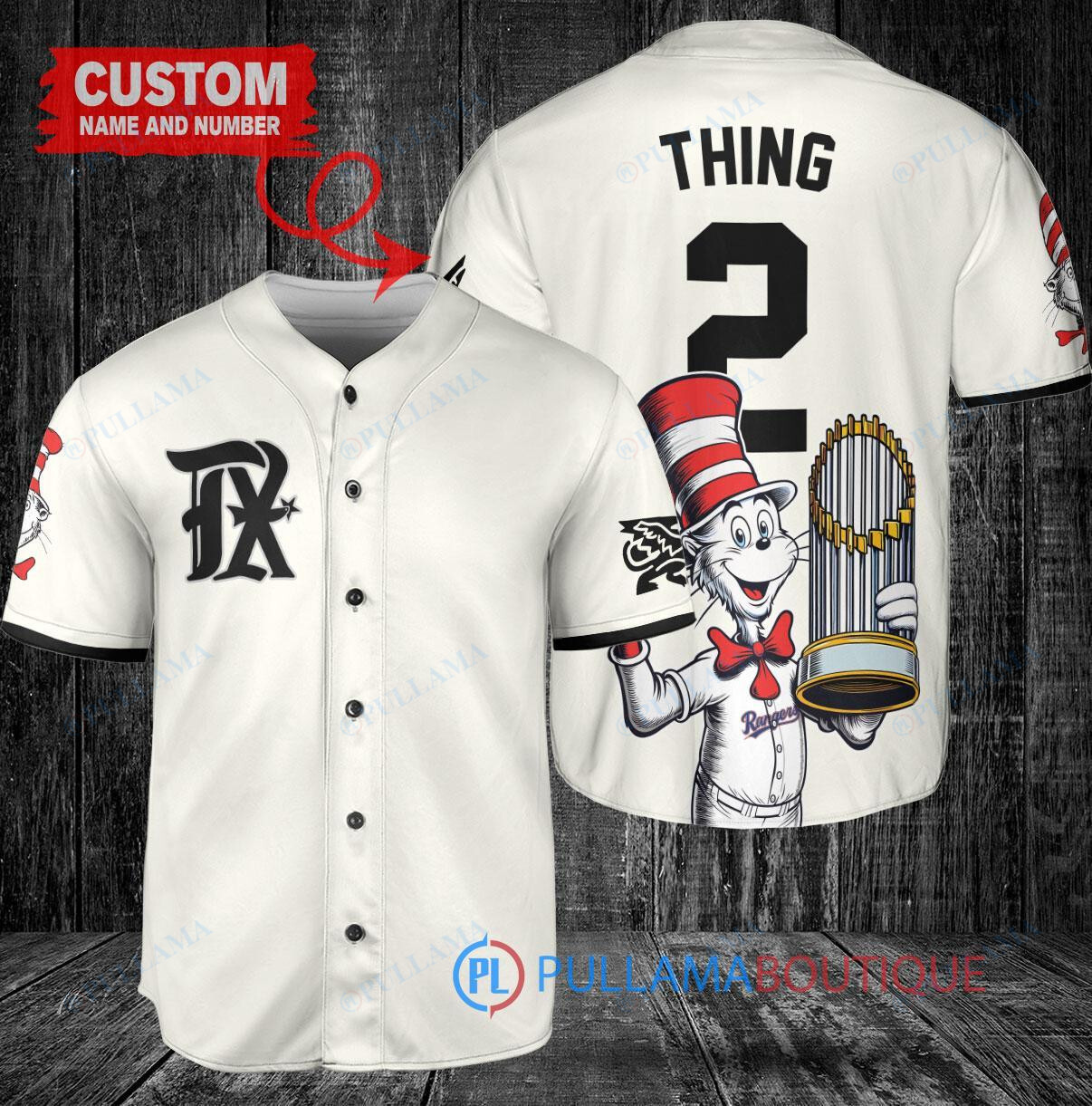 Texas Rangers x Dr Seuss with World Series Trophy Custom Baseball Jersey Cream