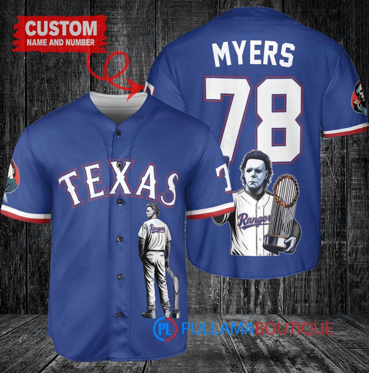 Texas Rangers x Halloween Michael Myers with Trophy Custom Baseball Jersey Royal