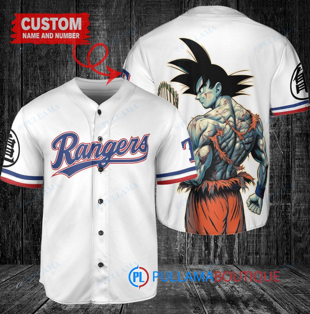Texas Rangers x Son Goku Kakarot Super Saiyan Dragon Ball Z with Trophy Baseball Jersey White