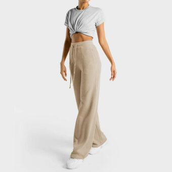 High-Waisted Beige Wide-Leg Drawstring Pants SP38