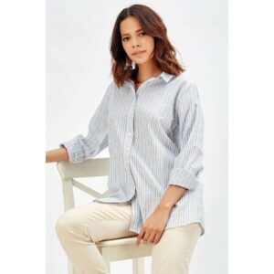 Classic Blue and White Vertical Striped Long Sleeve Shirt SP25