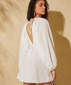 Chic White Puffed Sleeve Short Dress SP17