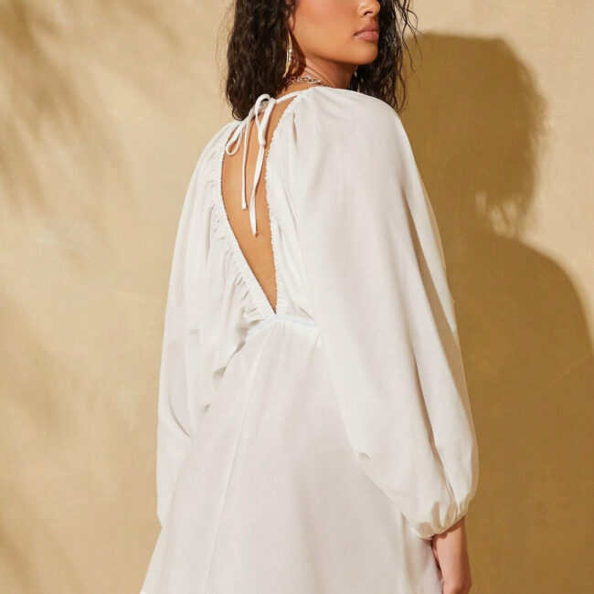 Chic White Puffed Sleeve Short Dress SP17