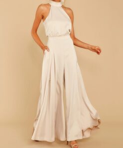 Sophisticated Wide-Leg Halter Jumpsuit with Keyhole Cutout