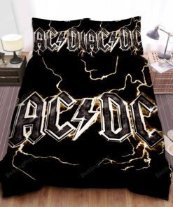Ac/dc Name Logo On Thunder Background Art Bed Sheet Duvet Cover Bedding Sets