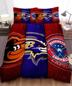 Baltimore Orioles - Baltimore Ravens And Washington Capitals Custom Bed Sheet Duvet Cover Bedding Sets
