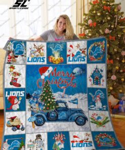 Bl Detroit Lions Christmas Truck Quilt Blanket