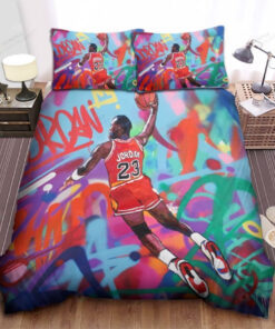 Chicago Bulls Michael Jordan Dunking On Graffiti Theme Bed Sheet Duvet Cover Bedding Sets