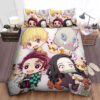 Demon Slayer Team Tanjiro In Adorable Chibi Art Style Bed Sheets Duvet Cover Bedding Sets