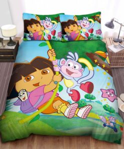 Dora The Explorer Swinging With Animal Friends Bed Sheets Duvet Cover Bedding Sets