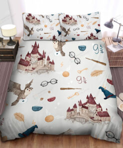 Freshman Harry Potter Wizard Equipment At Hogwarts Pattern Bed Sheets Duvet Cover Bedding Sets