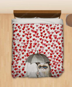 Grumpy Cat Umbrella Heart Falling Bedding Set (duvet Cover & Pillow Cases)