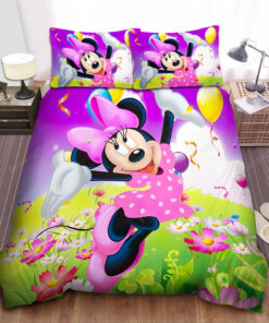 Happy Minnie Mouse In Flower Garden Bed Sheets Duvet Cover Bedding Sets