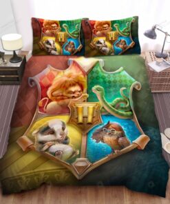 Harry Potter Cute Little Animals Symbol Of Houses In Hogwarts Crest Bed Sheets Duvet Cover Bedding Sets