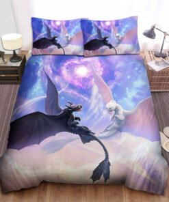 How To Train Your Dragon Toothless And Light Fury Flying Together Bed Sheets Duvet Cover Bedding Sets