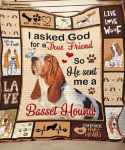 I Asked God For A True Friend So He Sent Me A Basset Hound Quilt Blanket Great Customized Blanket Gifts For Birthday Christmas Thanksgiving
