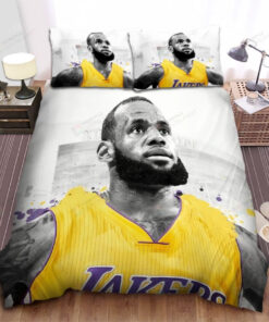 Los Angeles Lakers Black & White Lebron James In Colored Uniform Bed Sheet Spread Comforter Duvet Cover Bedding Sets