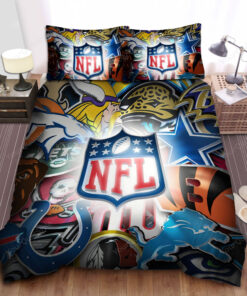 Madden Nfl 3d Logo In Nfl Teams Logos Background Bed Sheets Duvet Cover Bedding Sets