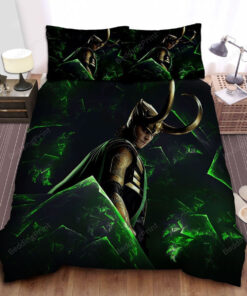 Marvel Loki God Of Mischief In Green Light Glass Bed Sheets Duvet Cover Bedding Sets
