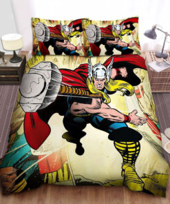 Marvel Thor Throwing His Hammer In Comic Bed Sheets Duvet Cover Bedding Sets