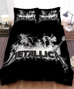 Metallica Black And White Flaming Logo Bed Sheet Duvet Cover Bedding Sets