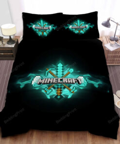 Minecraft Turquoise Logo Bed Sheets Spread Duvet Cover Bedding Sets