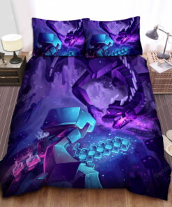 Minecraft Warrior Vs The Purple Dragon Bed Sheets Spread Duvet Cover Bedding Sets
