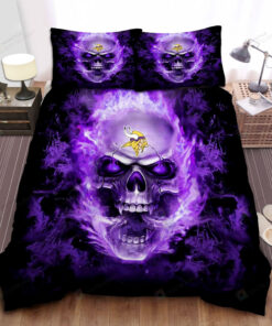 Minnesota Vikings Skull Bed Sheets Spread Duvet Cover Bedding Set Ver 2