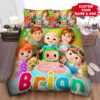 Personalized Cocomelon Happy Birthday Bed Sheets Duvet Cover Bedding Sets