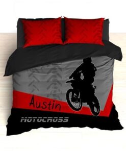Personalized Motocross Or , Motocross , Dirt Bike, Freestyle Motocross, Red And Black Duvet Cover Bedding Set