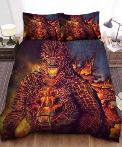 Red Godzilla With The Fire Power Illustration Bed Sheets Duvet Cover Bedding Sets