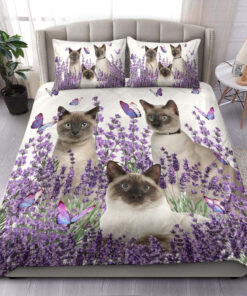 Siamese Cat And Lavender Bed Sheets Duvet Cover Bedding Sets