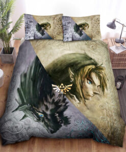 The Legend Of Zelda Link And Wolf Link Split Artwork Bed Sheets Duvet Cover Bedding Sets