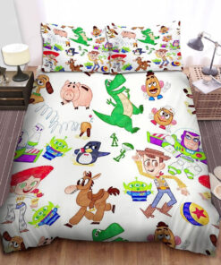 Walt Disney Toy Story Characters In Colorful Doodle Pattern Bed Sheets Duvet Cover Bedding Sets