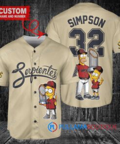 Arizona Diamondbacks x The Simpsons Bart Simpson, Homer Simpson with Trophy Custom Baseball Jersey Sand