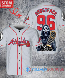 Atlanta Braves Ghostface Scream World Series Trophy Baseball Jersey Gray