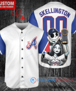Atlanta Braves Jack Skellington Sally World Series Trophy Baseball Jersey White