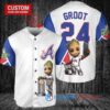 Atlanta Braves x Baby Groot Marvel Guardians Of The Galaxy with Trophy Custom Baseball Jersey White City Connect