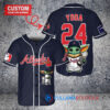 Atlanta Braves x Baby Yoda Star Wars The Mandalorian with Trophy Custom Baseball Jersey Navy