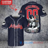 Atlanta Braves x Jack Skellington and Sally The Nightmare Before Christmas with World Series Trophy Custom Baseball Jersey Navy