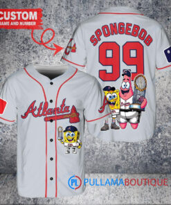 Atlanta Braves x SpongeBob SquarePants with Trophy Custom Baseball Jersey Gray