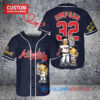 Atlanta Braves x The Simpsons Bart Simpson, Homer Simpson, Lisa Simpson with Trophy Custom Baseball Jersey Navy