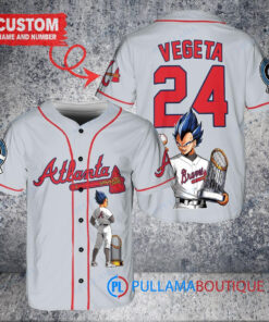 Atlanta Braves x Vegeta Super Saiyan Dragon Ball Z with Trophy Custom Baseball Jersey Gray