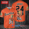 Baltimore Orioles x Baby Groot Marvel Guardians Of The Galaxy with Trophy Custom Baseball Jersey Orange