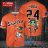 Baltimore Orioles x Baby Yoda Star Wars The Mandalorian with Trophy Custom Baseball Jersey Orange